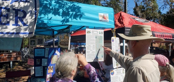 [Bennett Jones and the new Suwannee River Water Trail sign, 11:31:27, 30.7854121, -83.5592846]