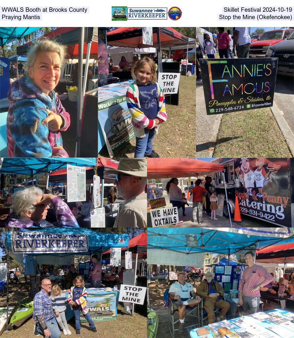 WWALS Booth at Brooks County Skillet Festival 2024-10-19 Praying Mantis. Stop the Mine (Okefenokee).