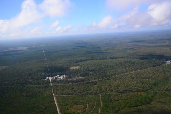 [South from Okefenokee NWR HQ down Inner Perimeter Road towards the proposed mine site --Wayne Morgan for Suwannee Riverkeepr on a Southwings flight 2019-10-24]