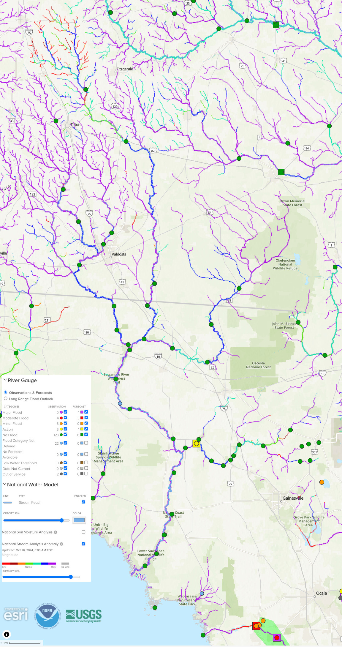 Map: NOAA River Gauges 2024-10-26