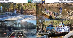 [Water too low for jon boat outboard, Withlacoochee River, Chainsaw Cleanup 2024-10-26]