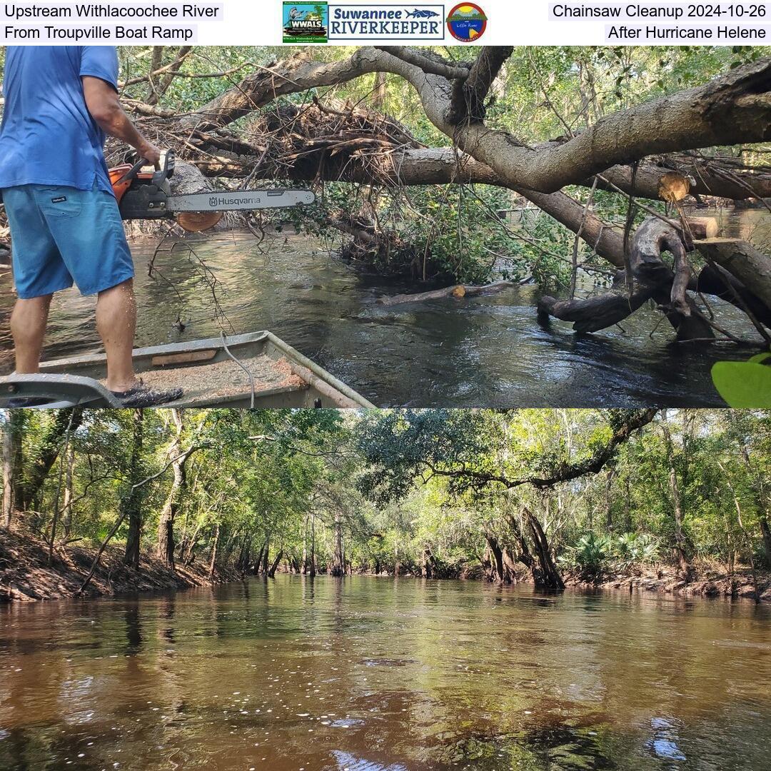 Upstream Withlacoochee River Chainsaw Cleanup 2024-10-26, From Troupville Boat Ramp, After Hurricane Helene