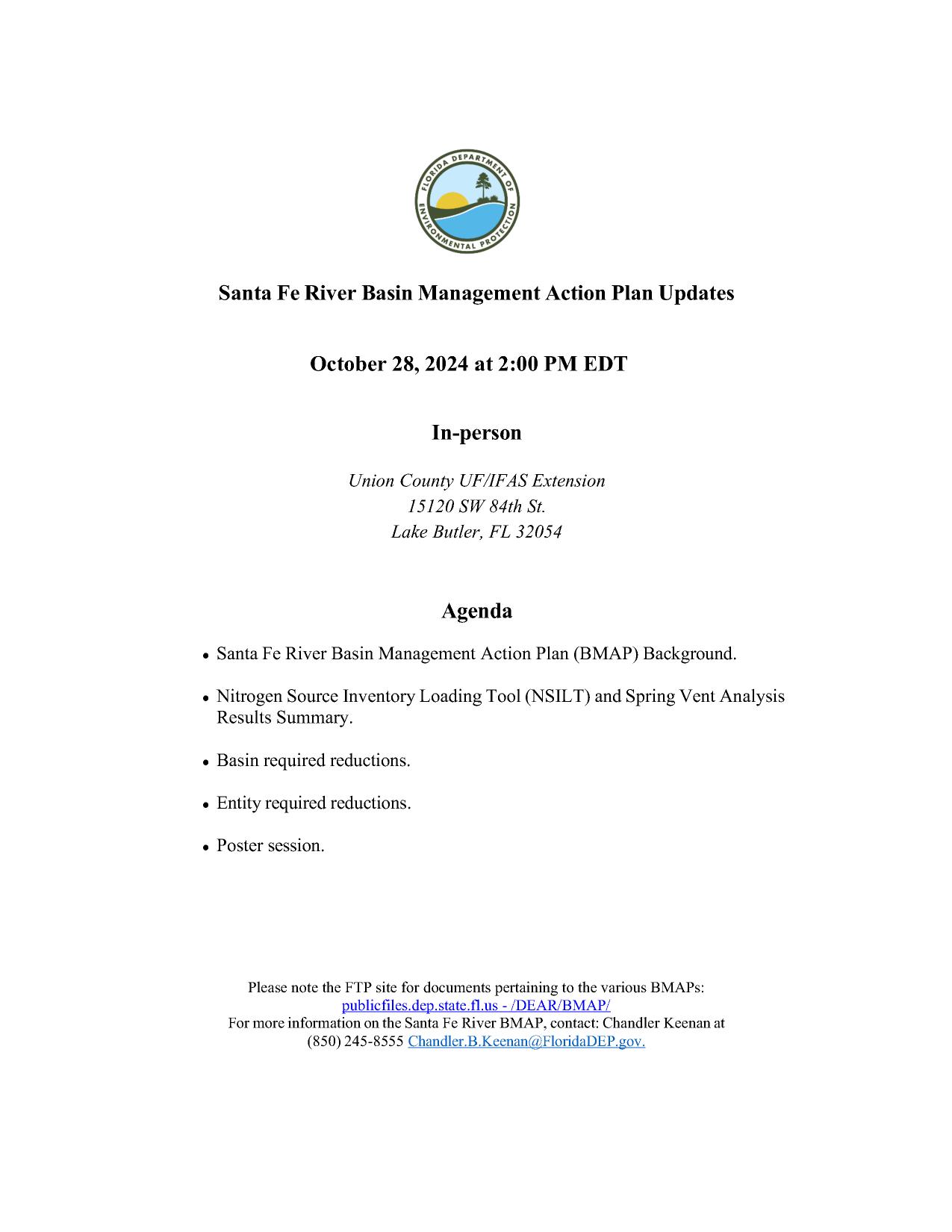 Agenda, Santa Fe BMAP 2 PM 2024-10-28, Lake Butler