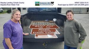 [Mayday Landing, Echols County, ARWT 2024-10-31, Alapaha River Water Trail, Road signs from GDOT with GA-DNR grant]