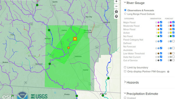 [Map: NOAA River Gauges near Valdosta 2024-11-07]