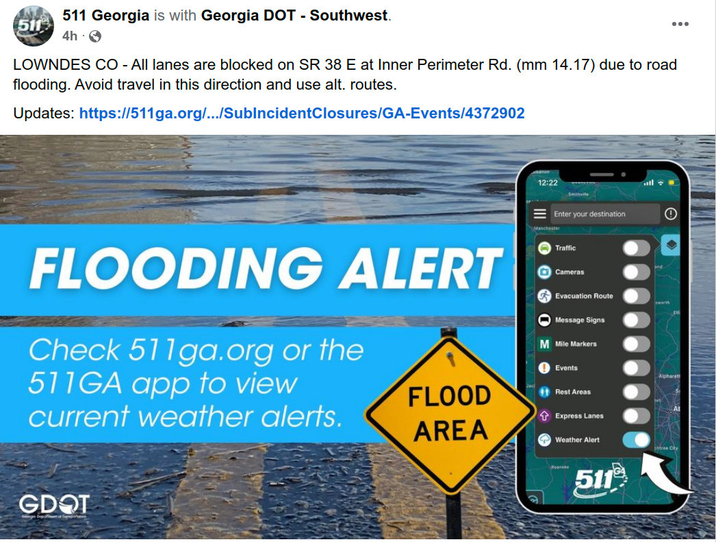 Report: US 84 @ Inner Perimeter Closed --511ga.org