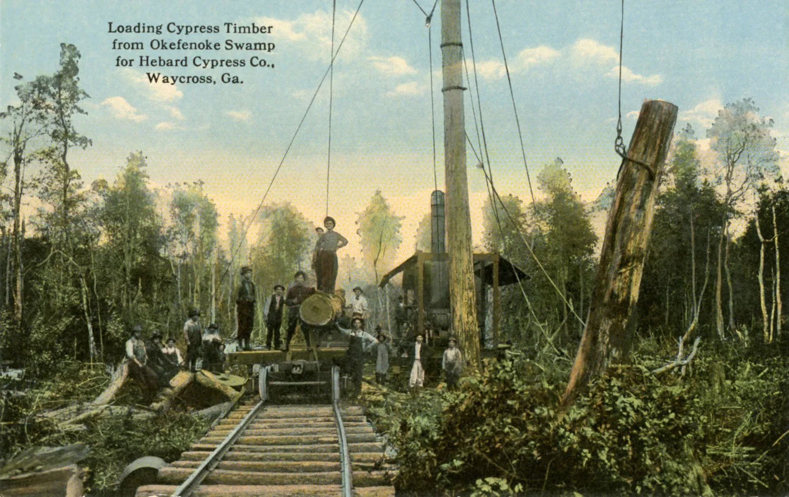 Loading Cypress Timber from Okefenokee Swamp for Hebard Cypress Co. Mill, Waycross, GA