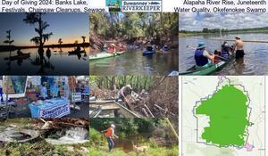 [Day of Giving 2024: Banks Lake, Alapaha River Rise, Juneteenth, Festivals, Chainsaw Cleanups, Sewage, Water Quality, Okefenokee Swamp]