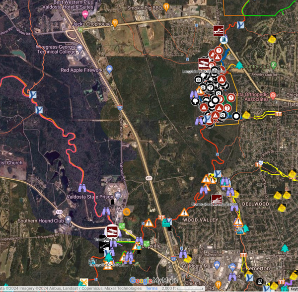 Wiregrass Georgia Technical College with Little and Withlacoochee Rivers in WWALS map of Withlacoochee and Little River Water Trail (WLRWT)