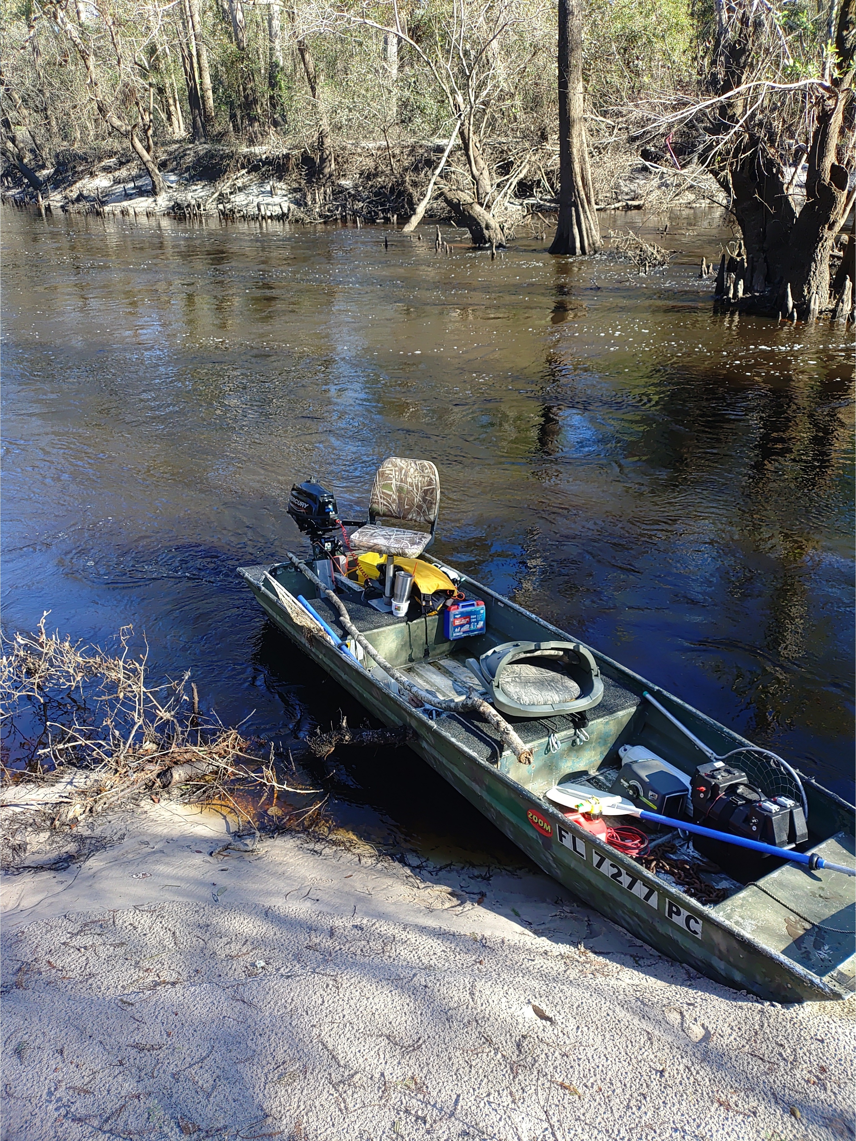 Phil's jon boat with 3.3 hp outboard --Phil Royce, 10:17:58, 30.8447282, -83.34745.8456335, -83.3469844