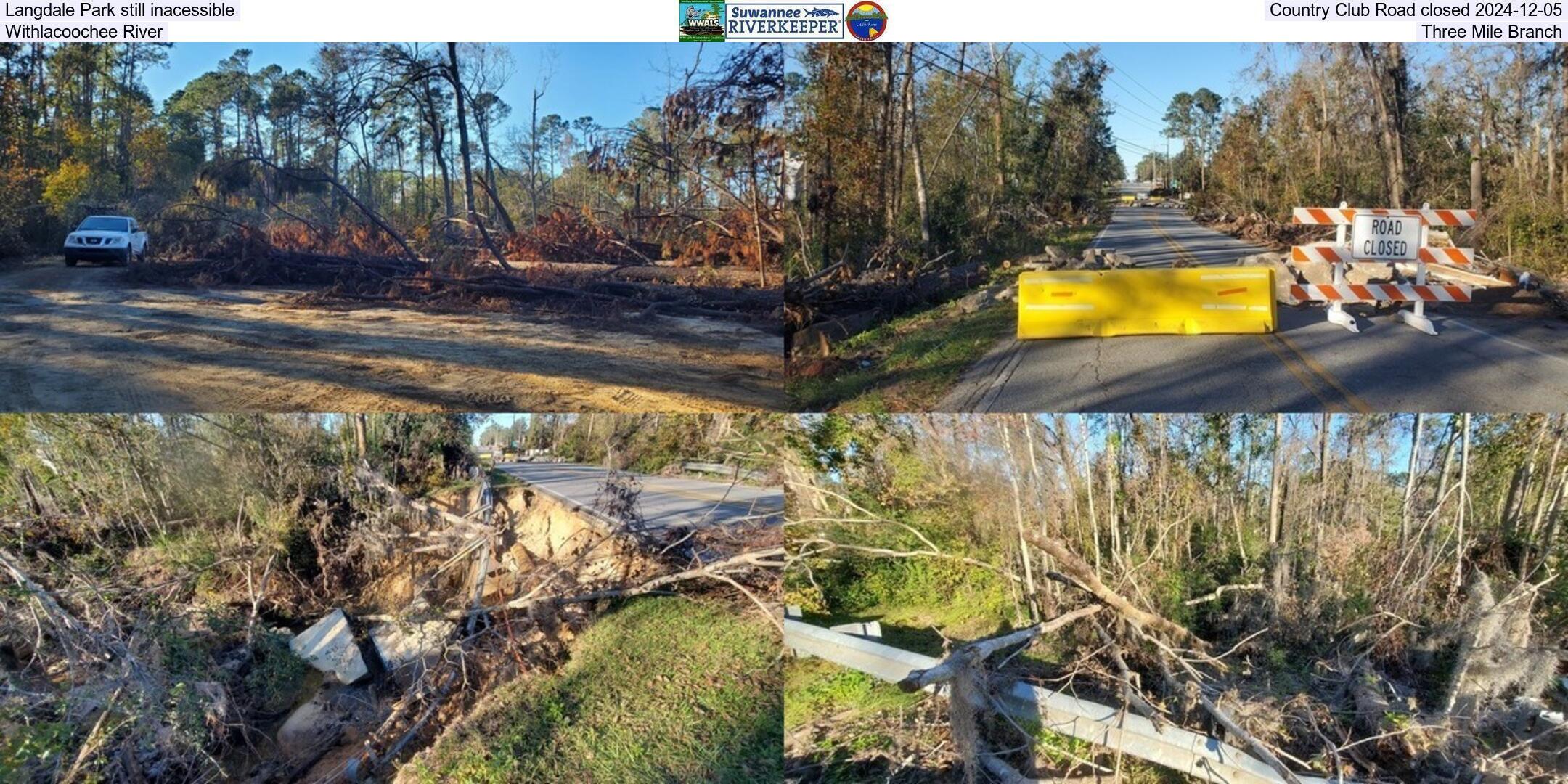 Langdale Park still inacessible, Country Club Road closed 2024-12-05, Withlacoochee River, Three Mile Branch