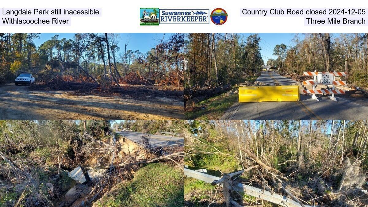 Langdale Park still inacessible, Country Club Road closed 2024-12-05, Withlacoochee River, Three Mile Branch