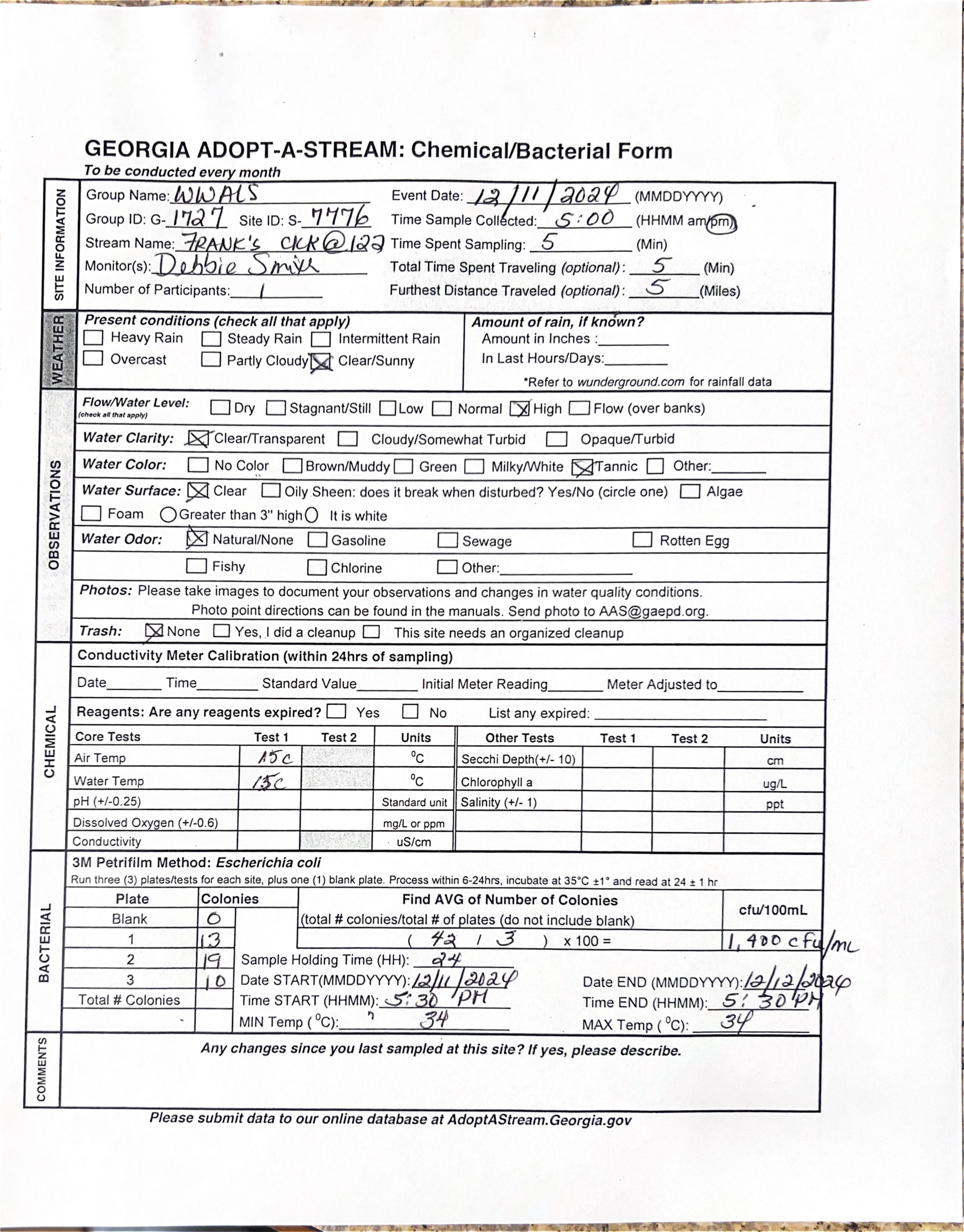 Franks Creek @ GA 122 Bacterial Form 2024-12-11