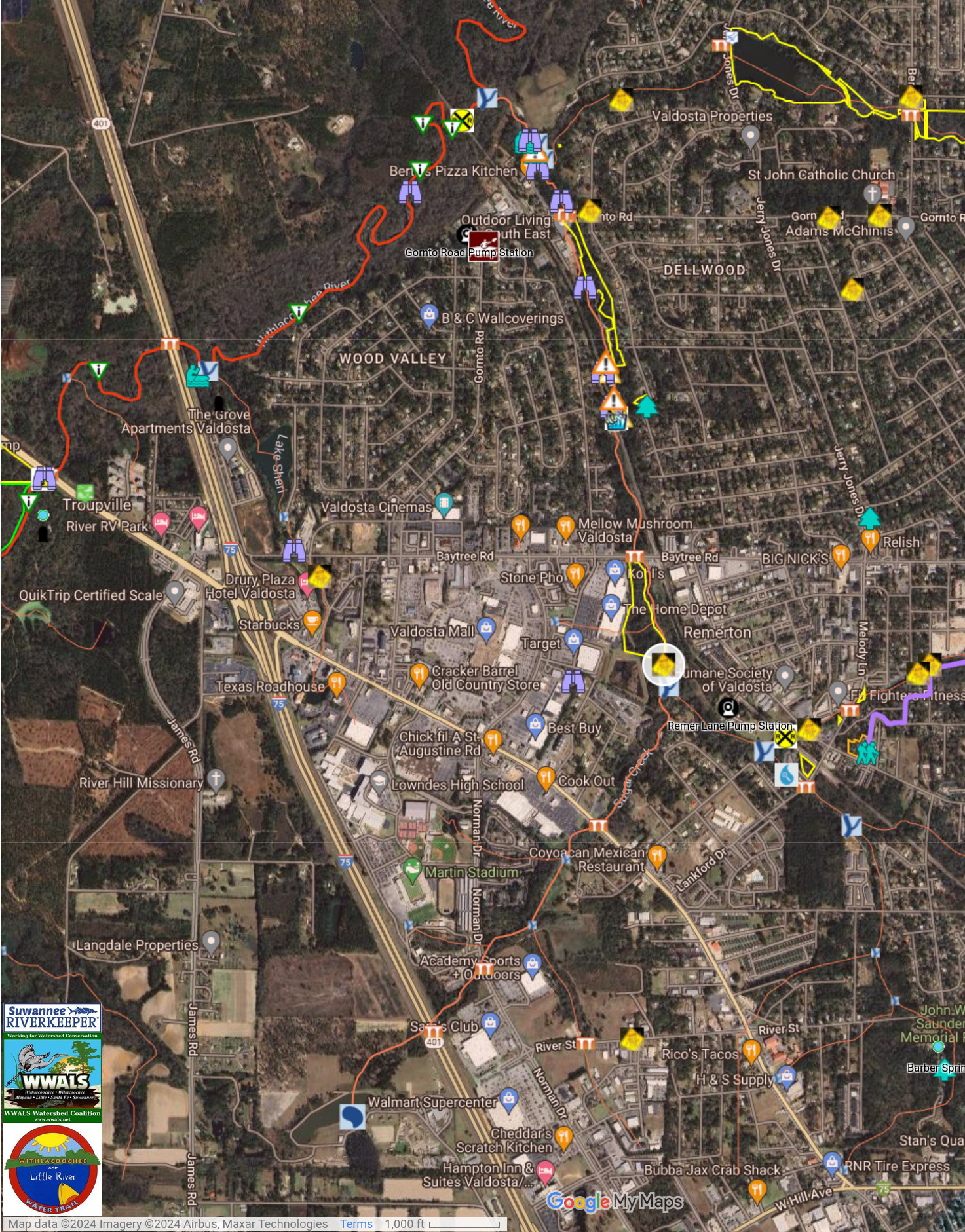 Map: Wainwright Drive One Mile Branch St Augustine Road Hightower Creek Sugar Creek in WLRWT