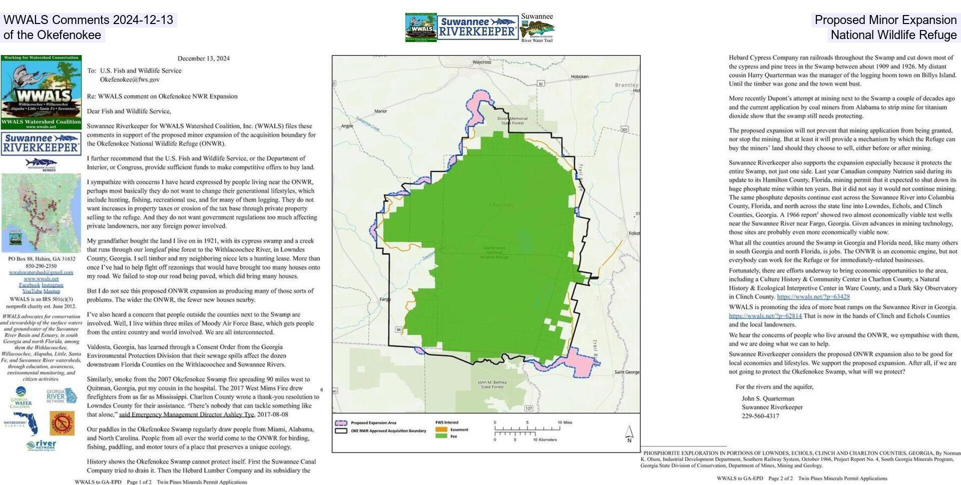 WWALS Comments 2024-12-13, Proposed Minor Expansion of the Okefenokee, National Wildlife Refuge