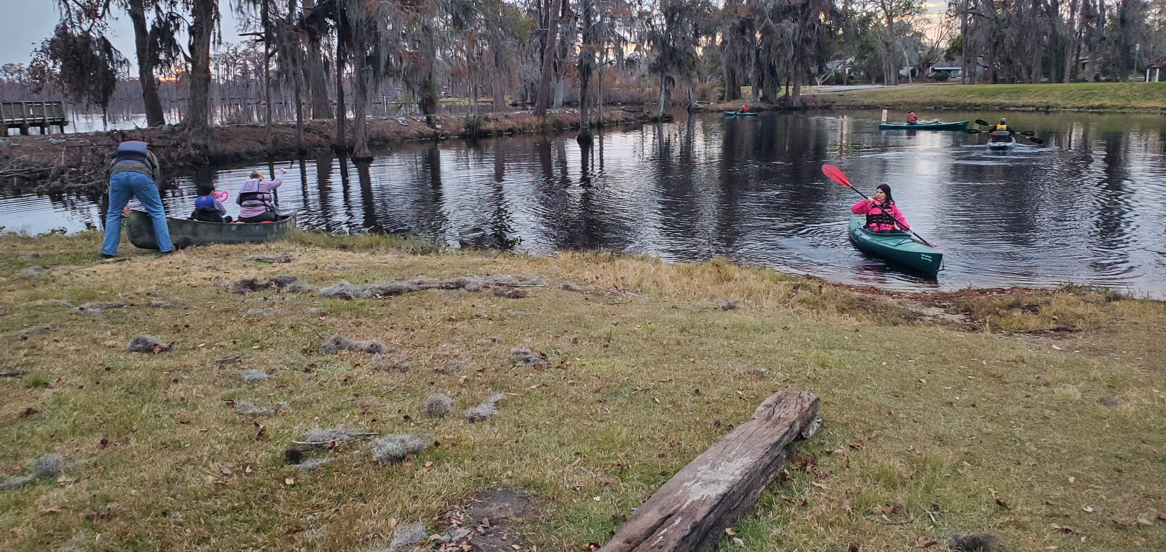 Kim Tanner in the cannoe and Janet in the kayak