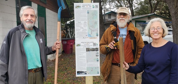 Richard Fowler, Suwannee Riverkeeper John S. Quarterman, Shirley Kokidko, at-water signs, Griffis Fish Camp Landing