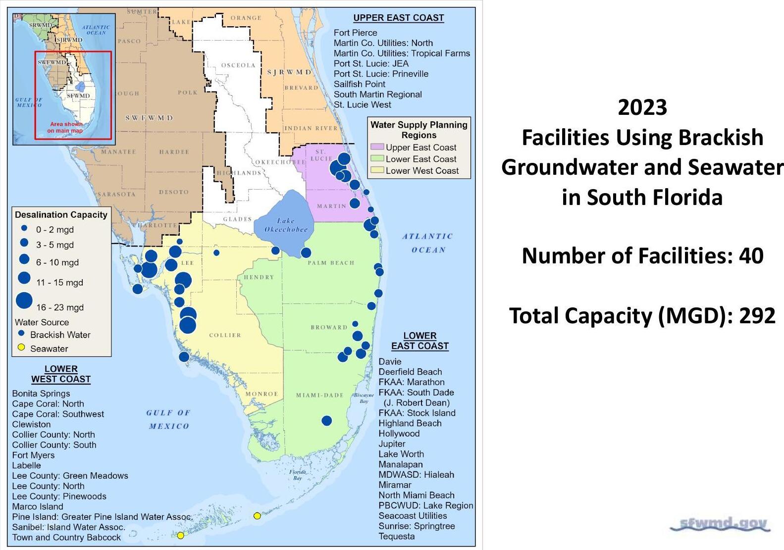 Map: Desalination Facilities Using Brackish Groundwater and Seawater in South Florida, 2023-01-01 --SFWMD