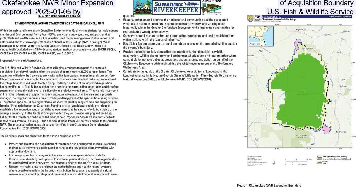 Okefenokee NWR Minor Expansion of Acquisition Boundary approved 2025-01-05 by U.S. Fish & Wildlife Service