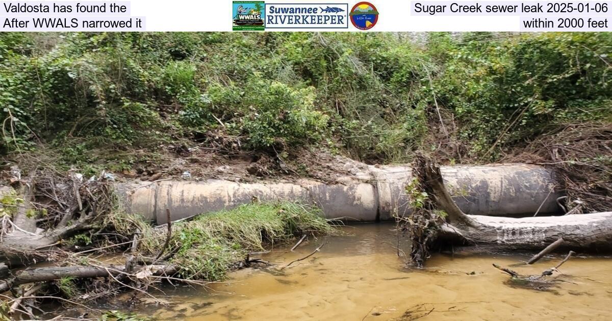 Valdosta has found the Sugar Creek sewer leak 2025-01-06, After WWALS narrowed it within 2000 feet