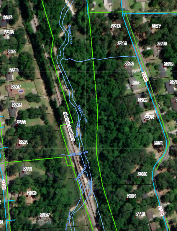 Map: Sugar Creek RR Trestle to Brighton Road --VALORGIS 2024-01-08