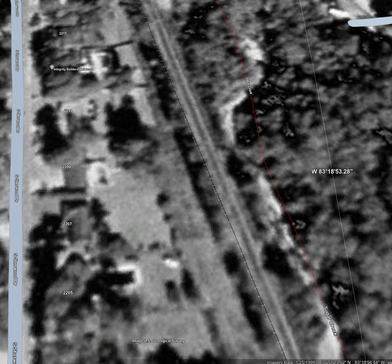 Map: Sugar Creek Straight --Google Earth Pro 1999-01-25