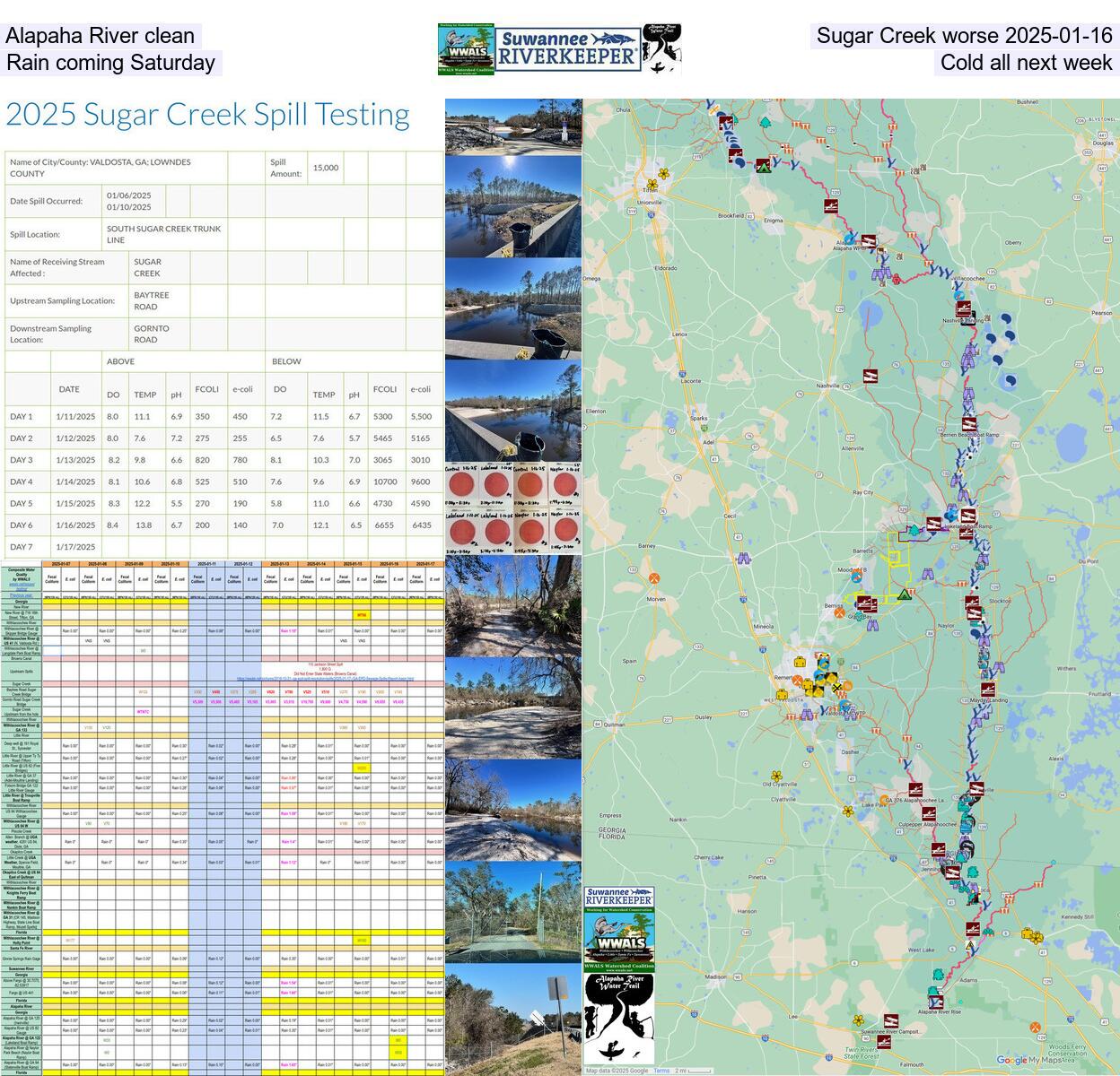 [Alapaha River clean, Sugar Creek worse 2025-01-16, Rain coming Saturday, Cold all next week]