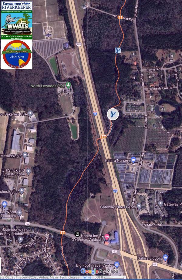 [Map: Northside Circle Outfall, Franks Creek, ARWT]