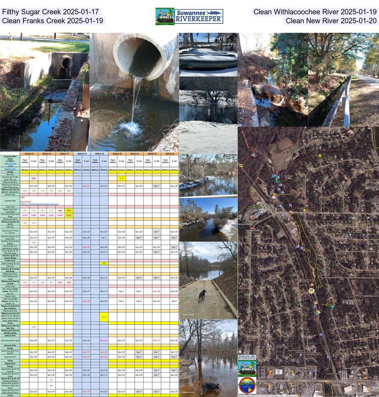 Filthy Sugar Creek 2025-01-17, Clean Withlacoochee River 2025-01-19, Clean Franks Creek 2025-01-19, Clean New River 2025-01-20