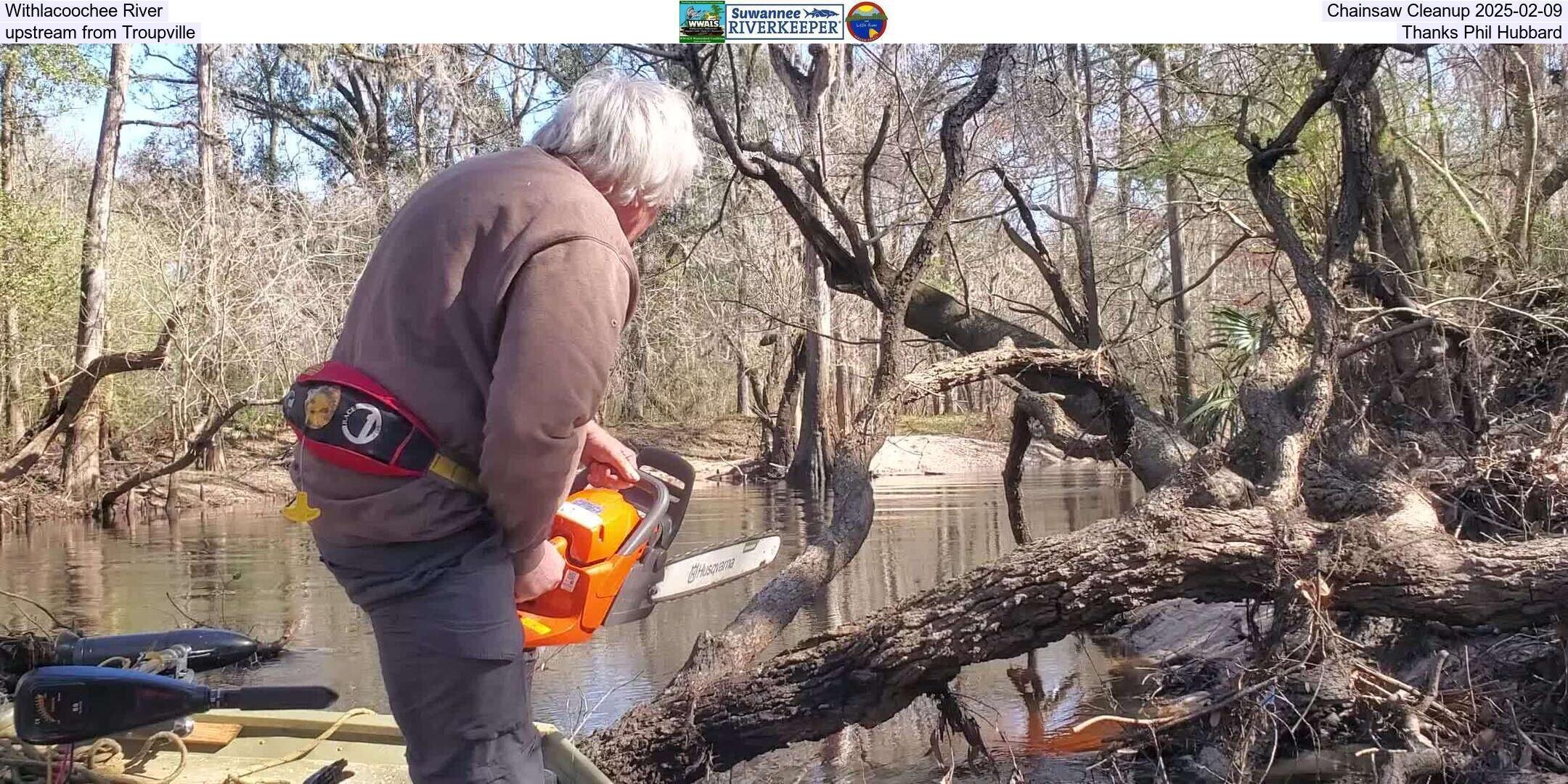 Withlacoochee River Chainsaw Cleanup 2024-02-09, upstream from Troupville, Thanks Phil Hubbard