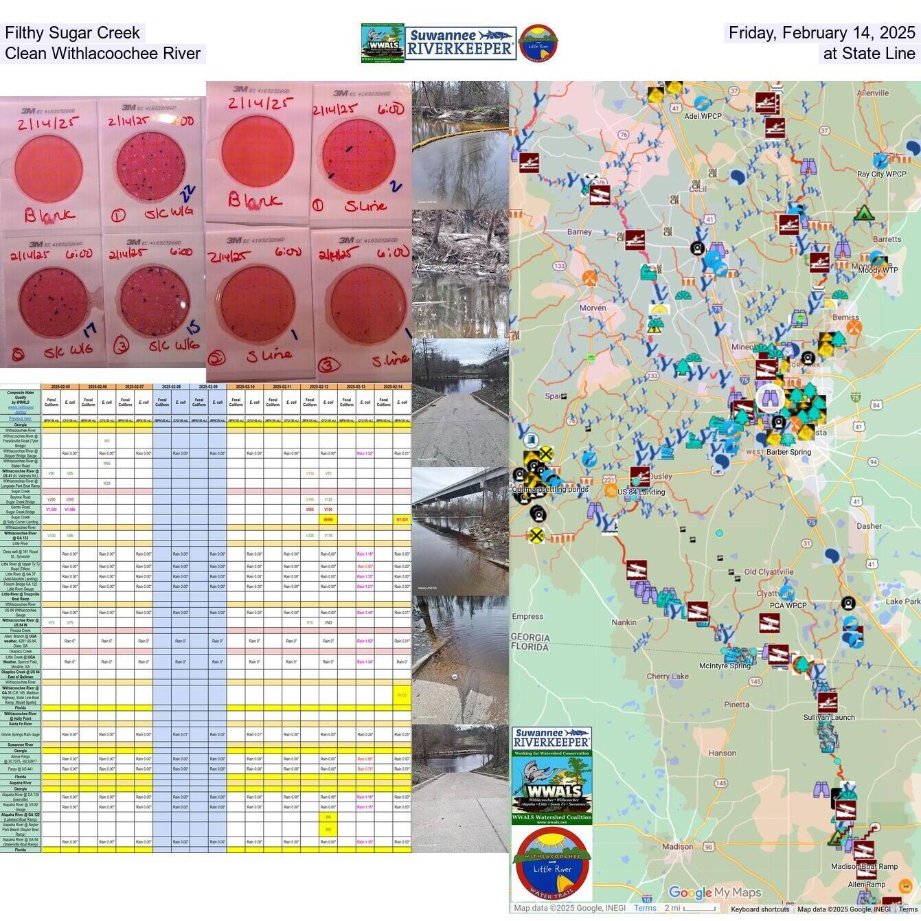 Filthy Sugar Creek, Friday, February 14, 2025, Clean Withlacoochee River at State Line