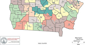 [Map: Georgia statehouse districts in the Suwannee River Basin]