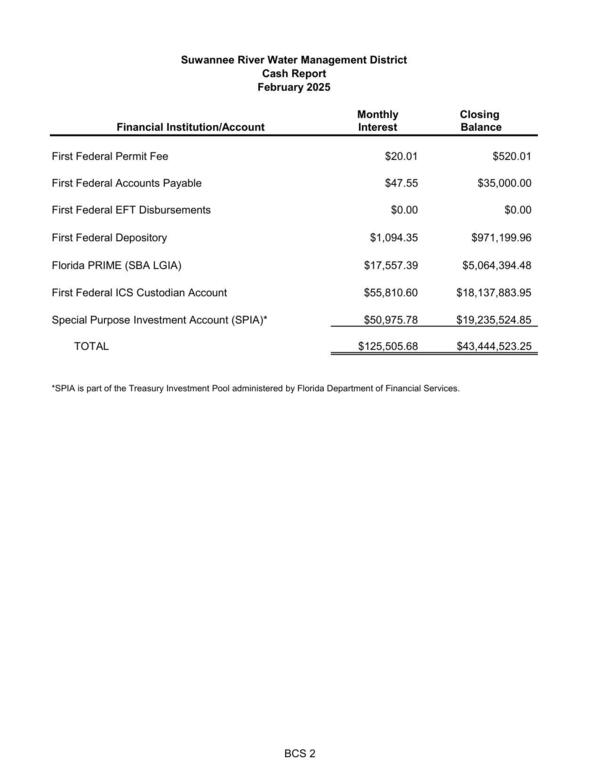 Cash Report, February 2025