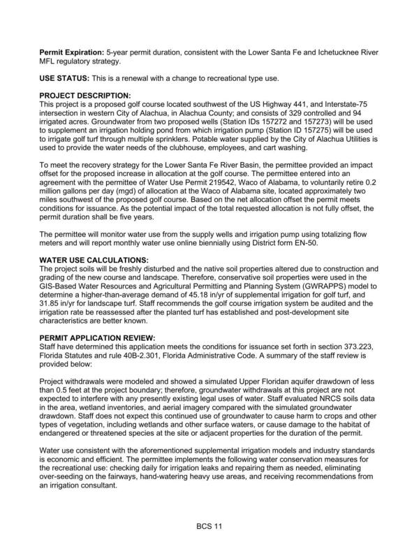 Permit Expiration: 5-year permit duration, consistent with the Lower Santa Fe and Ichetucknee River MFL regulatory strategy.