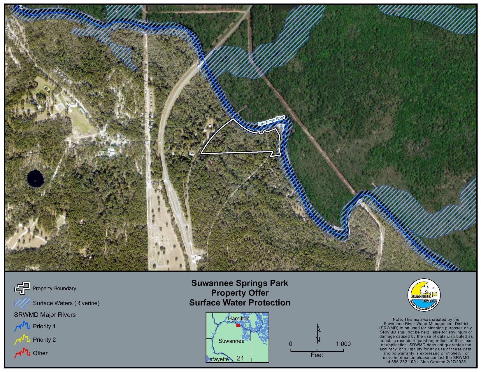 Map: Surface Water Protection, Suwannee Springs Park
