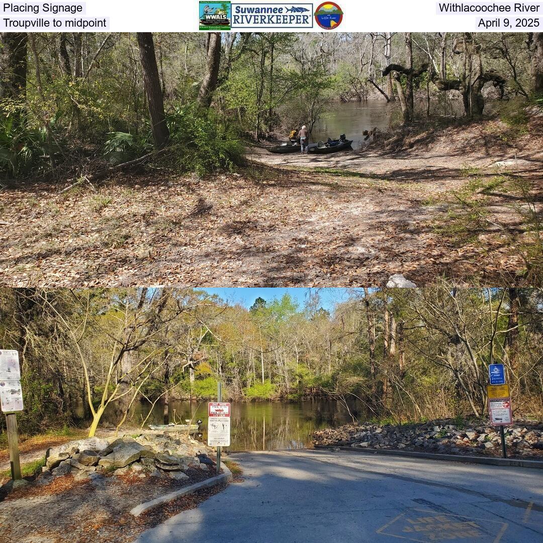 Placing Signage, Withlacoochee River, Troupville to midpoint, April 9, 2025