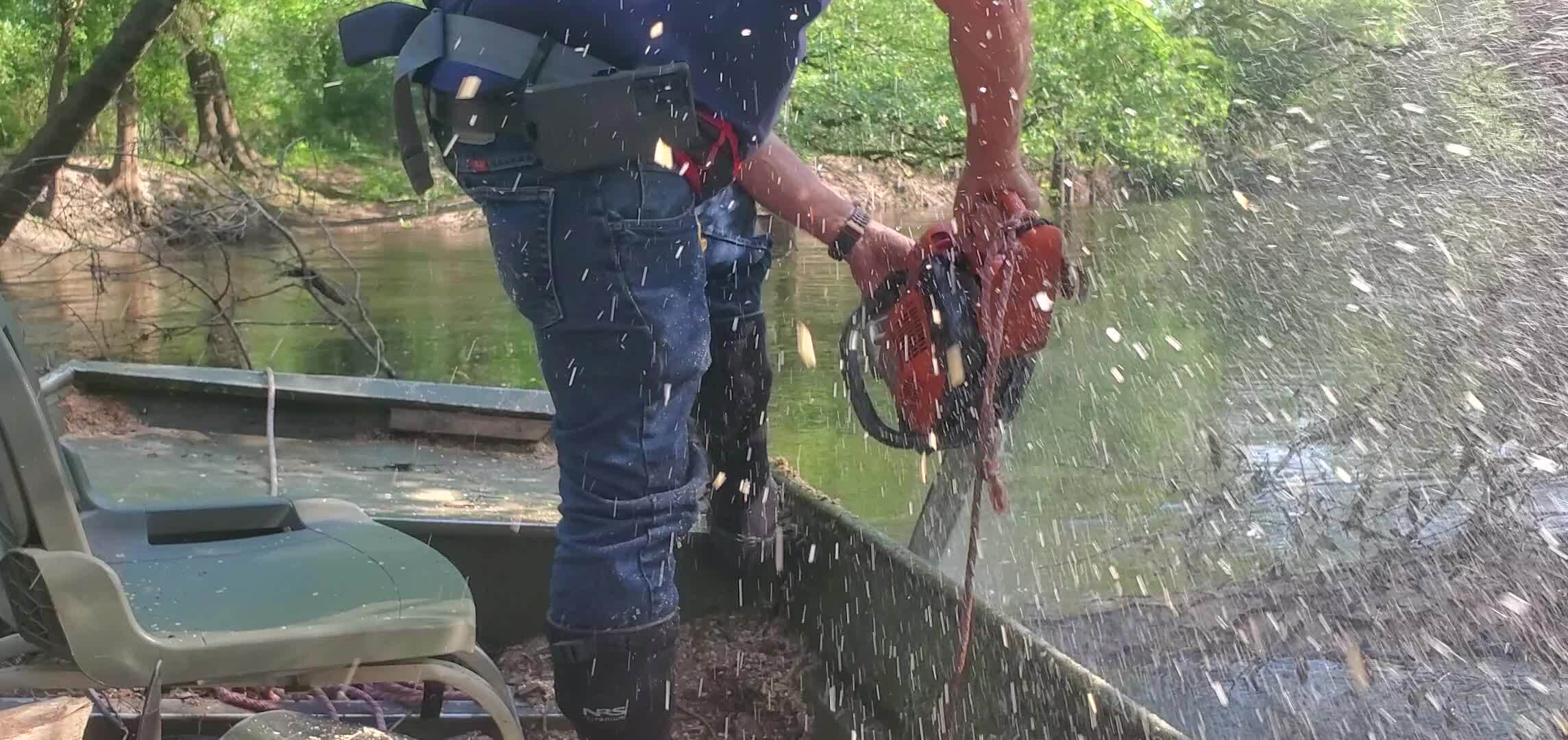Movie: Chainsaw plume of river water (it's cold), 17:21:03, 30.8458221, -83.3472014 (92M)