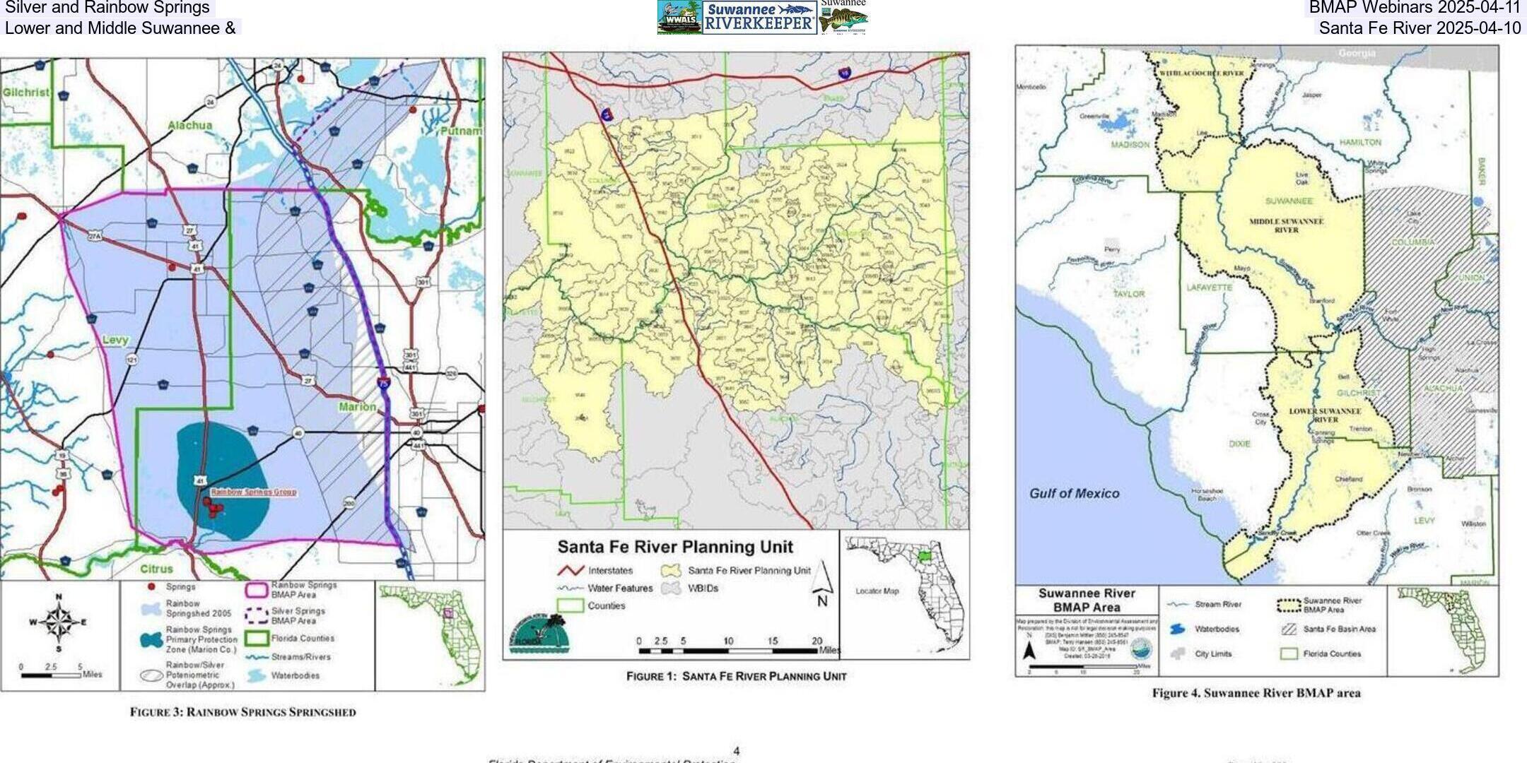Silver and Rainbow Springs, BMAP Webinars 2025-04-11, Lower and Middle Suwannee & Santa Fe River 2025-04-10