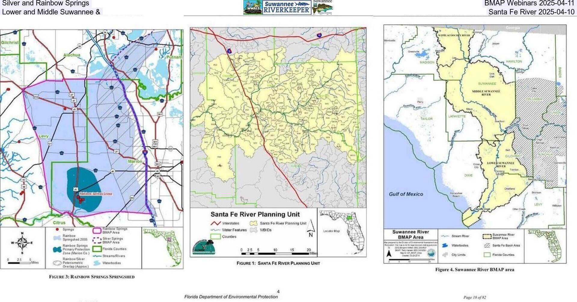 Silver and Rainbow Springs, BMAP Webinars 2025-04-11, Lower and Middle Suwannee & Santa Fe River 2025-04-10