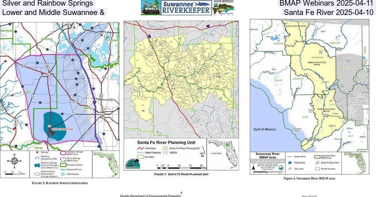 Silver and Rainbow Springs, BMAP Webinars 2025-04-11, Lower and Middle Suwannee & Santa Fe River 2025-04-10