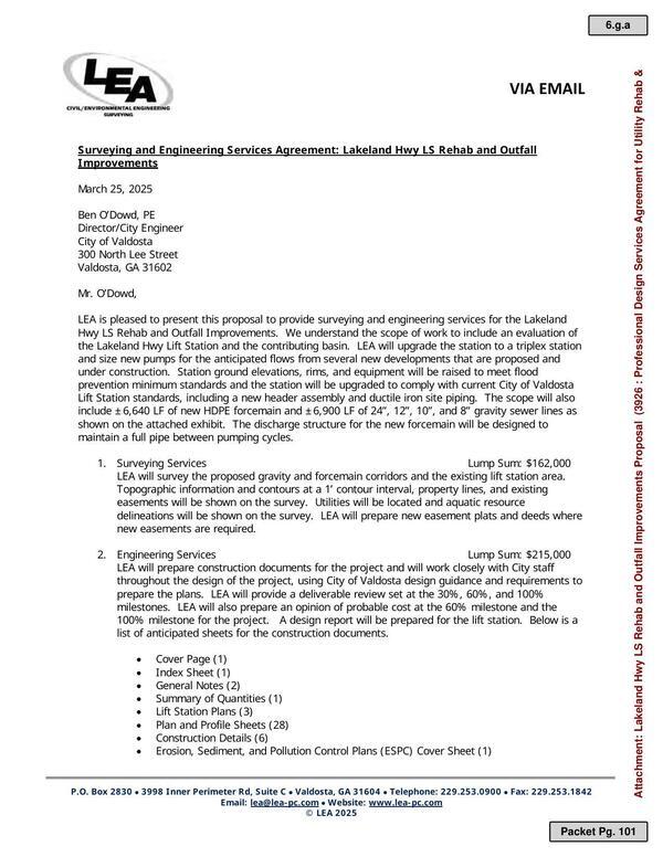 LEA Surveying and Engineering Services Agreement: Lakeland Hwy LS Rehab and Outfall Improvements