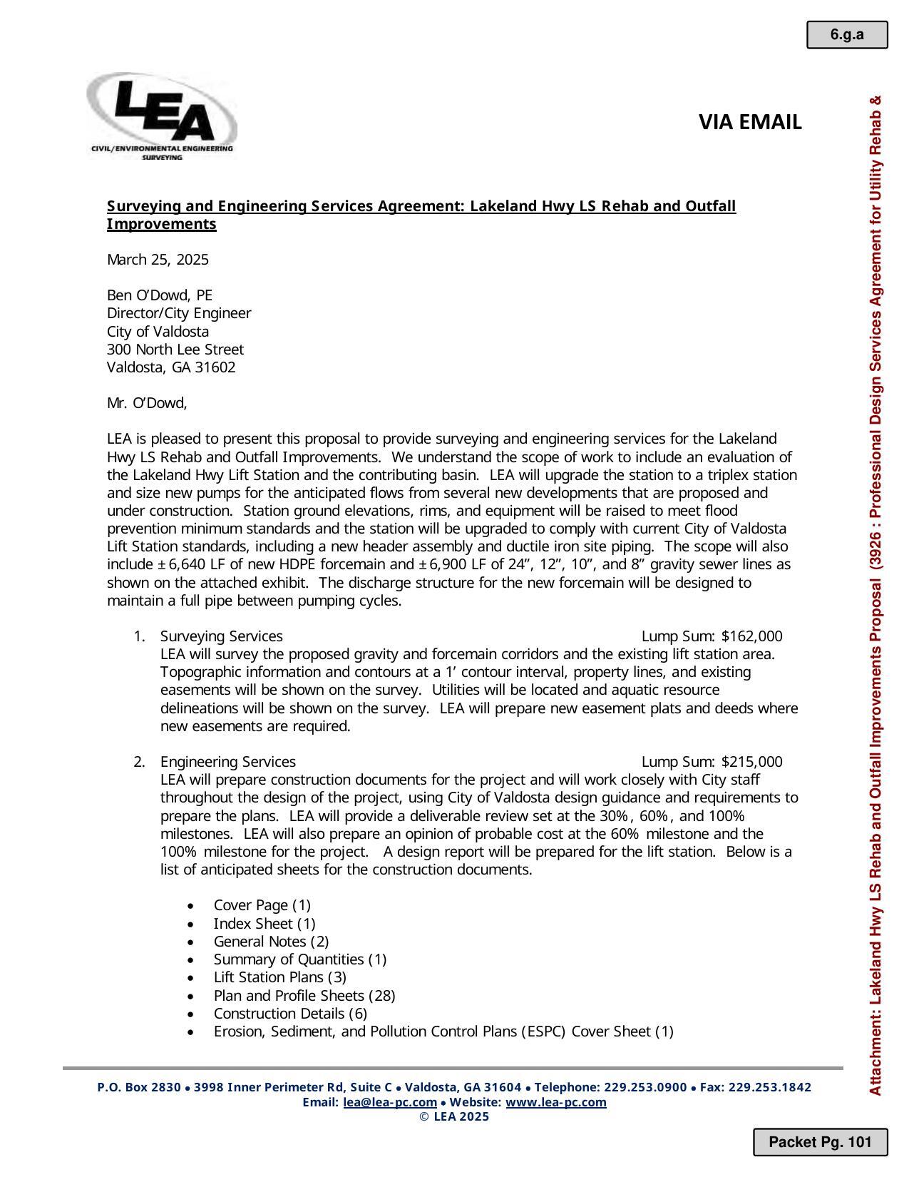 LEA Surveying and Engineering Services Agreement: Lakeland Hwy LS Rehab and Outfall Improvements