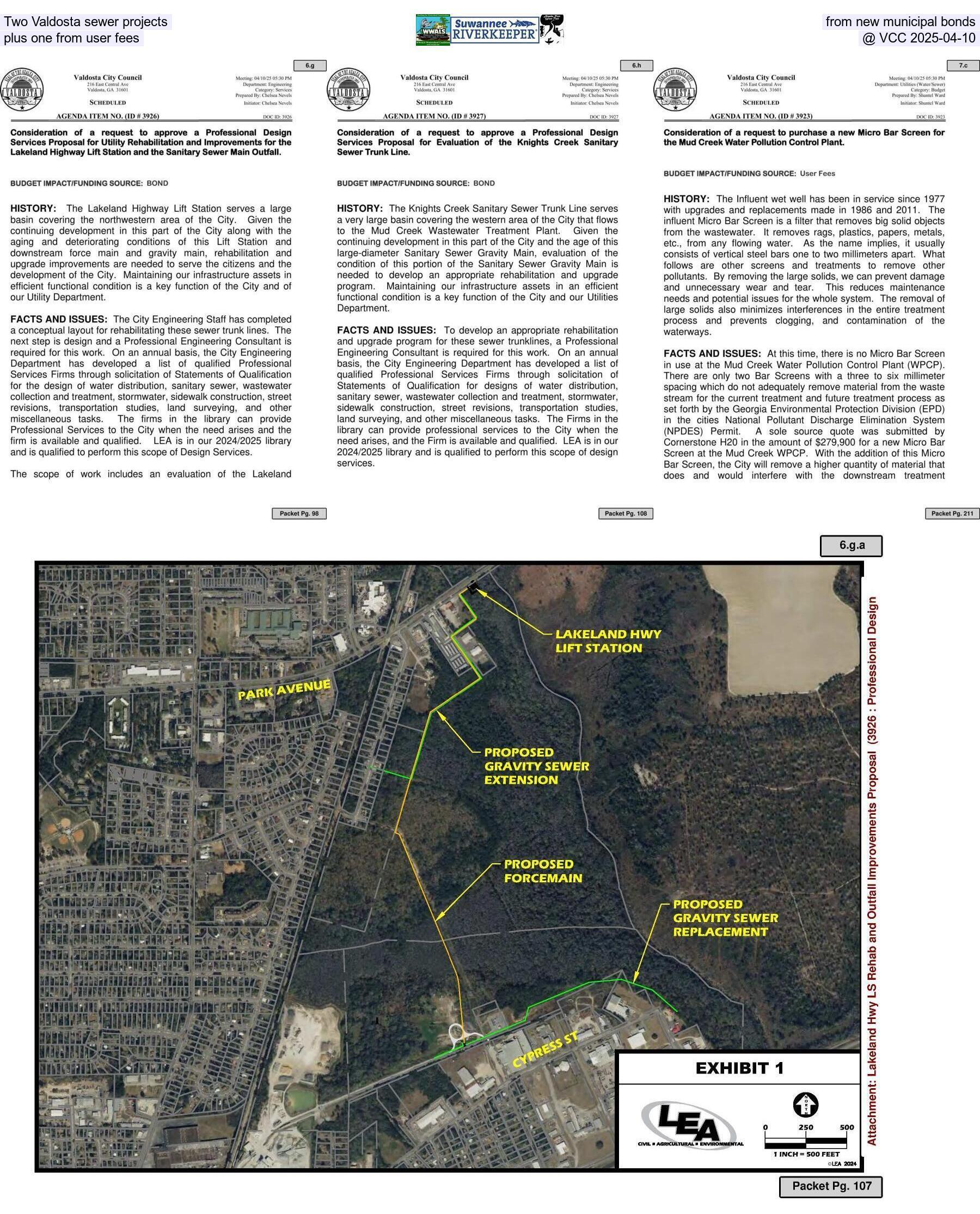 [Two Valdosta sewer projects from new municipal bonds, plus one from user fees @ VCC 2025-04-10]