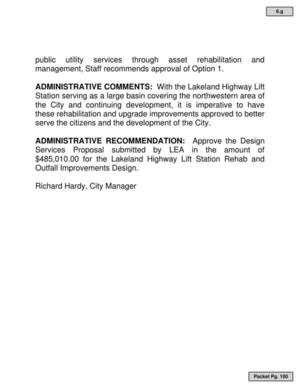 [ADMINISTRATIVE RECOMMENDATION: Approve the Design Services Proposal submitted by LEA in the amount of $485,010.00 for the Lakeland Highway Lift Station Rehab and Outfall Improvements Design. Richard Hardy, City Manager]