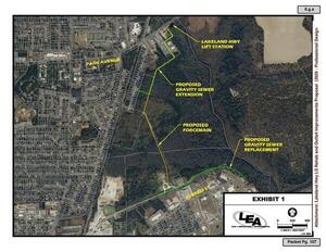 [Map: Proposed sewer system work, LEA Exhibit 1]