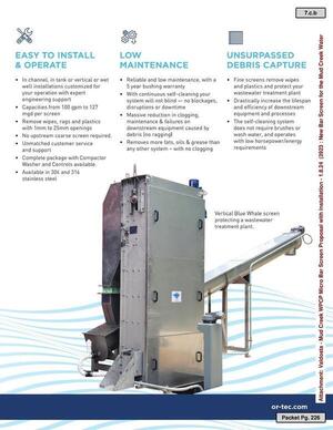 [Photograph: Vertical Blue Whale screen protecting a wastewater treatment plant.]