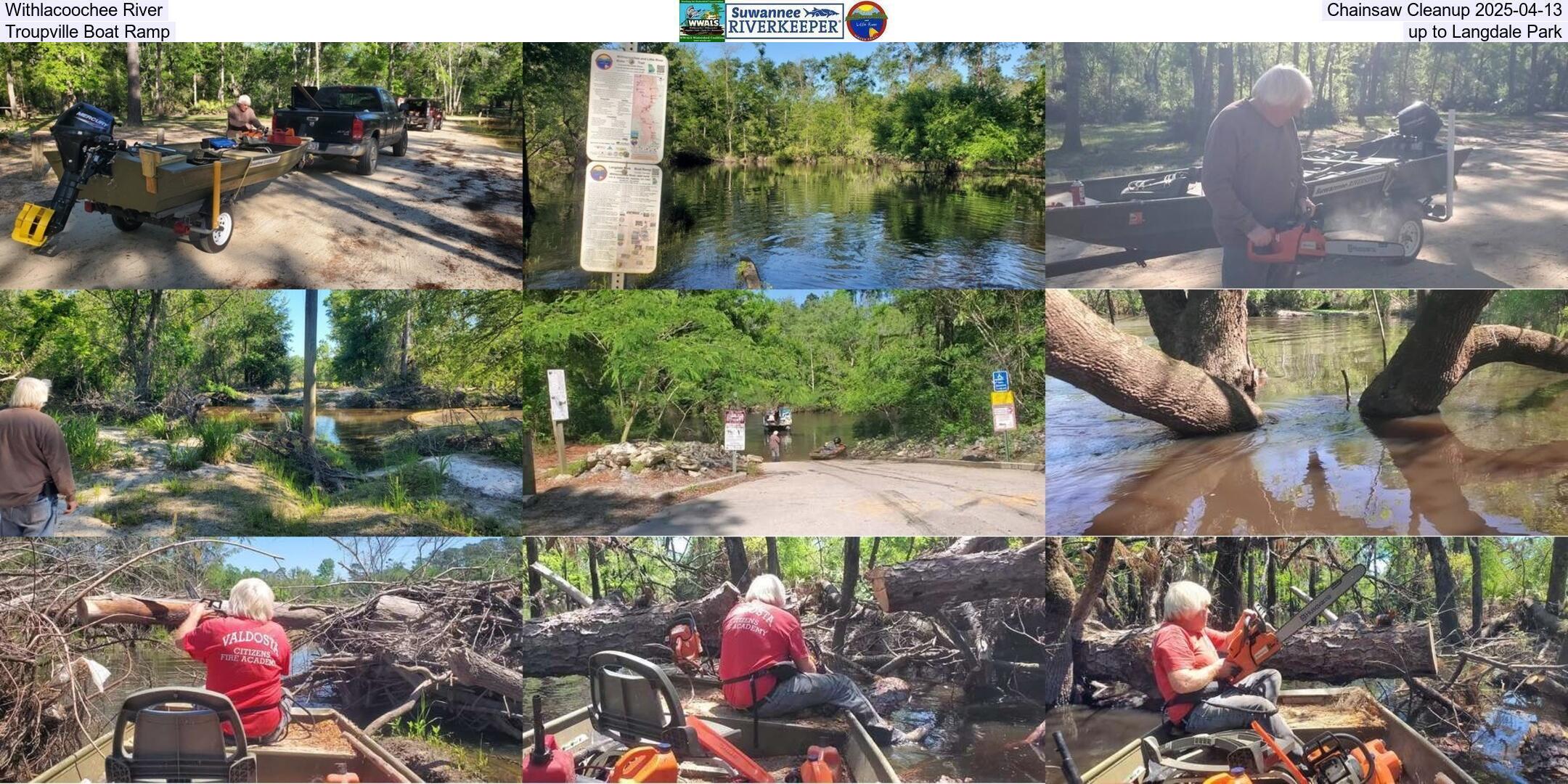 Withlacoochee River Chainsaw Cleanup 2025-04-13, Troupville Boat Ramp up to Langdale Park