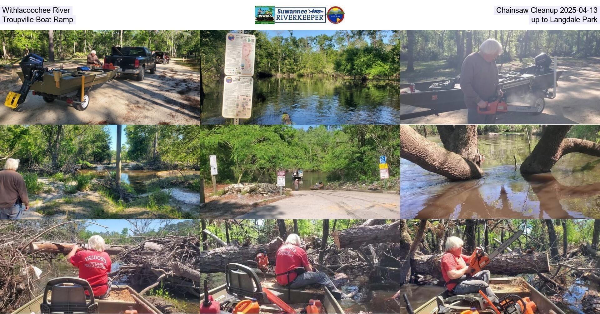 Withlacoochee River Chainsaw Cleanup 2025-04-13, Troupville Boat Ramp up to Langdale Park