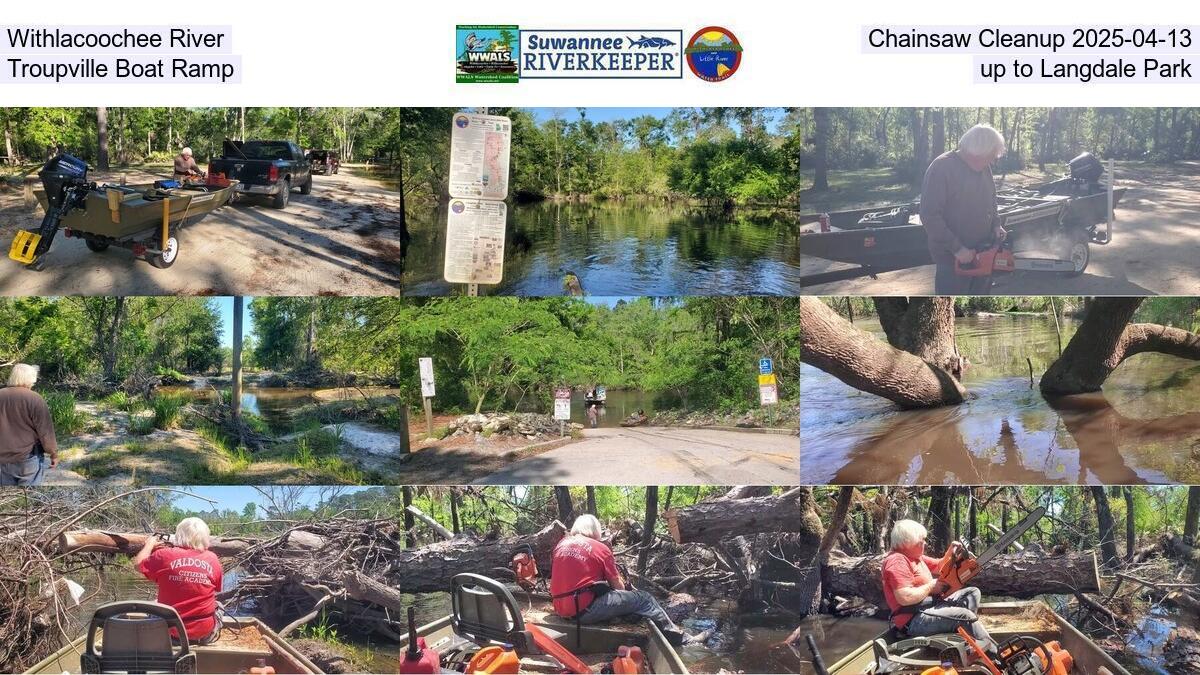 Withlacoochee River Chainsaw Cleanup 2025-04-13, Troupville Boat Ramp up to Langdale Park