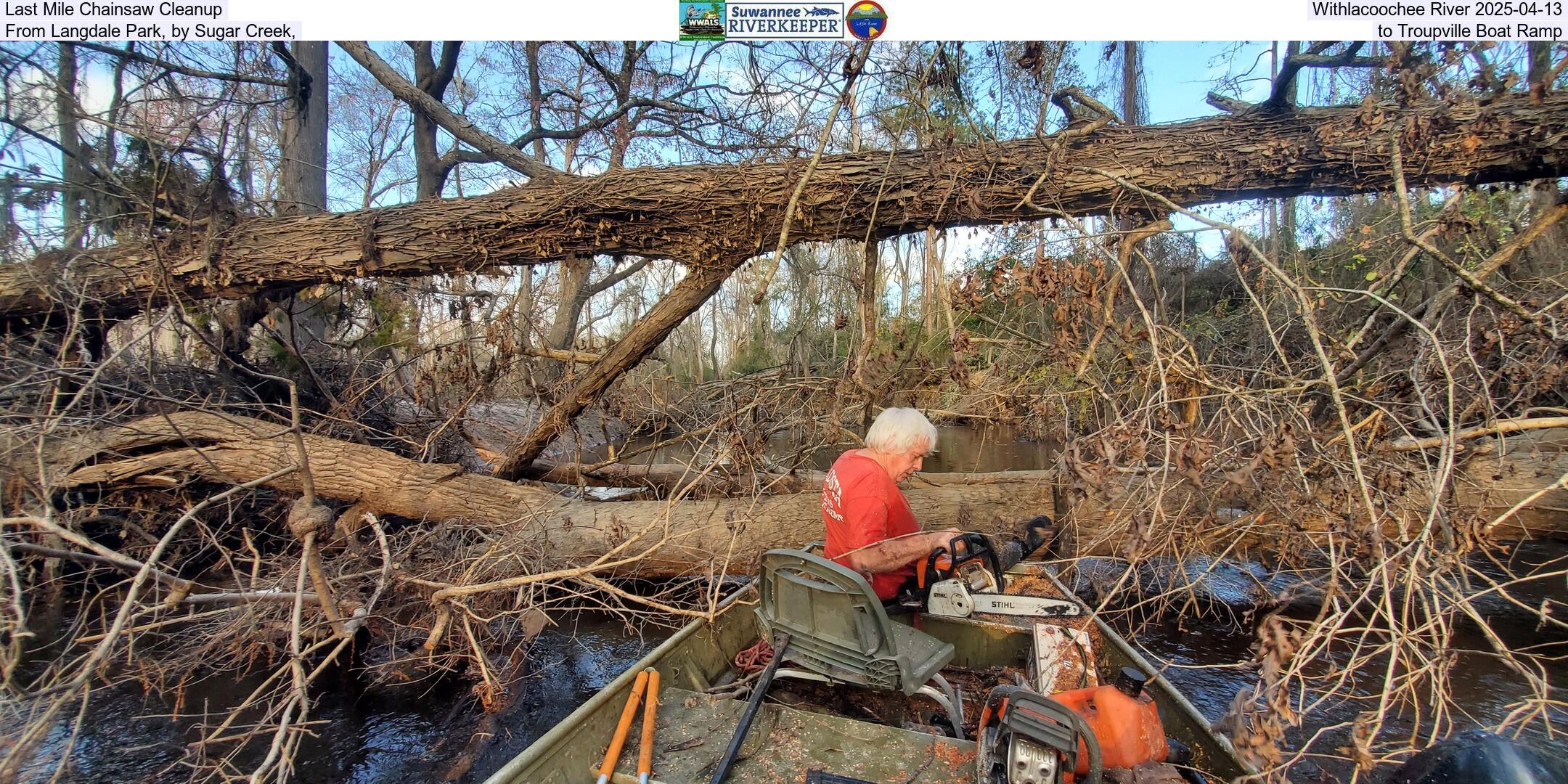 Last Mile Chainsaw Cleanup, Withlacoochee River 2025-04-13, From Langdale Park, by Sugar Creek, to Troupville Boat Ramp